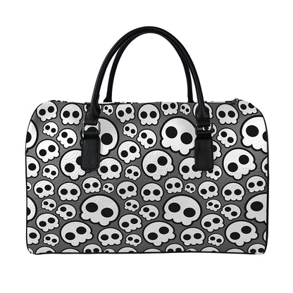 Emo Skull Pattern Print Leather Duffle Bag