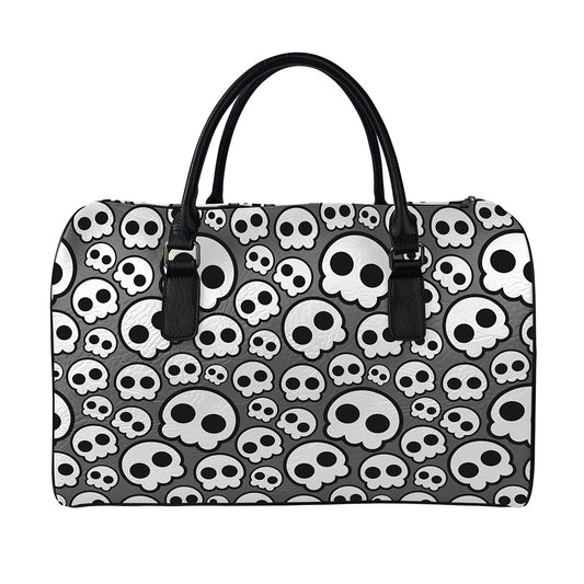 Emo Skull Pattern Print Leather Duffle Bag