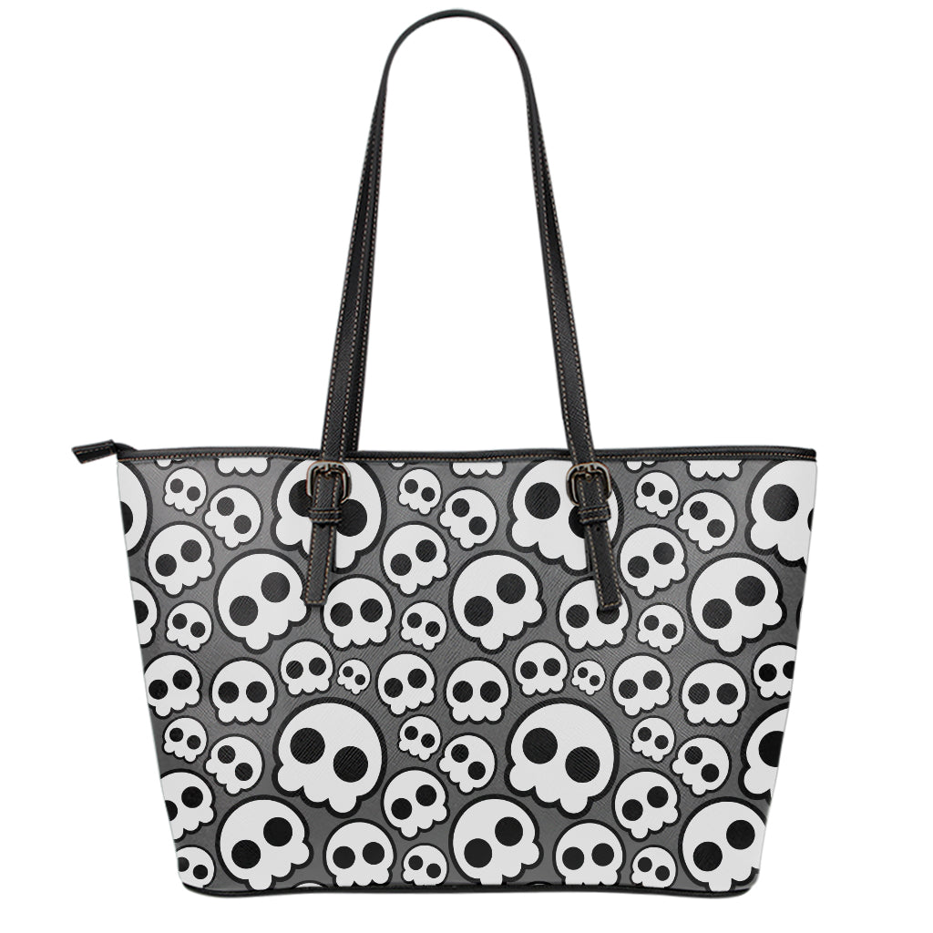 Emo Skull Pattern Print Leather Tote Bag