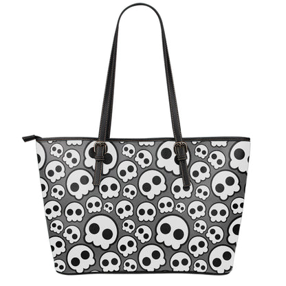 Emo Skull Pattern Print Leather Tote Bag