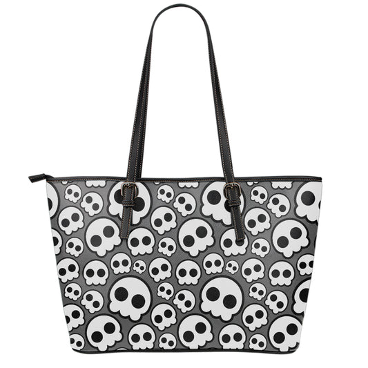 Emo Skull Pattern Print Leather Tote Bag