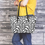 Emo Skull Pattern Print Leather Tote Bag