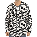Emo Skull Pattern Print Long Sleeve Baseball Jersey