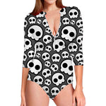 Emo Skull Pattern Print Long Sleeve Swimsuit