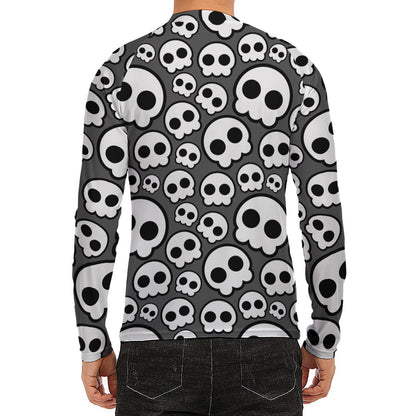 Emo Skull Pattern Print Men's Long Sleeve Rash Guard