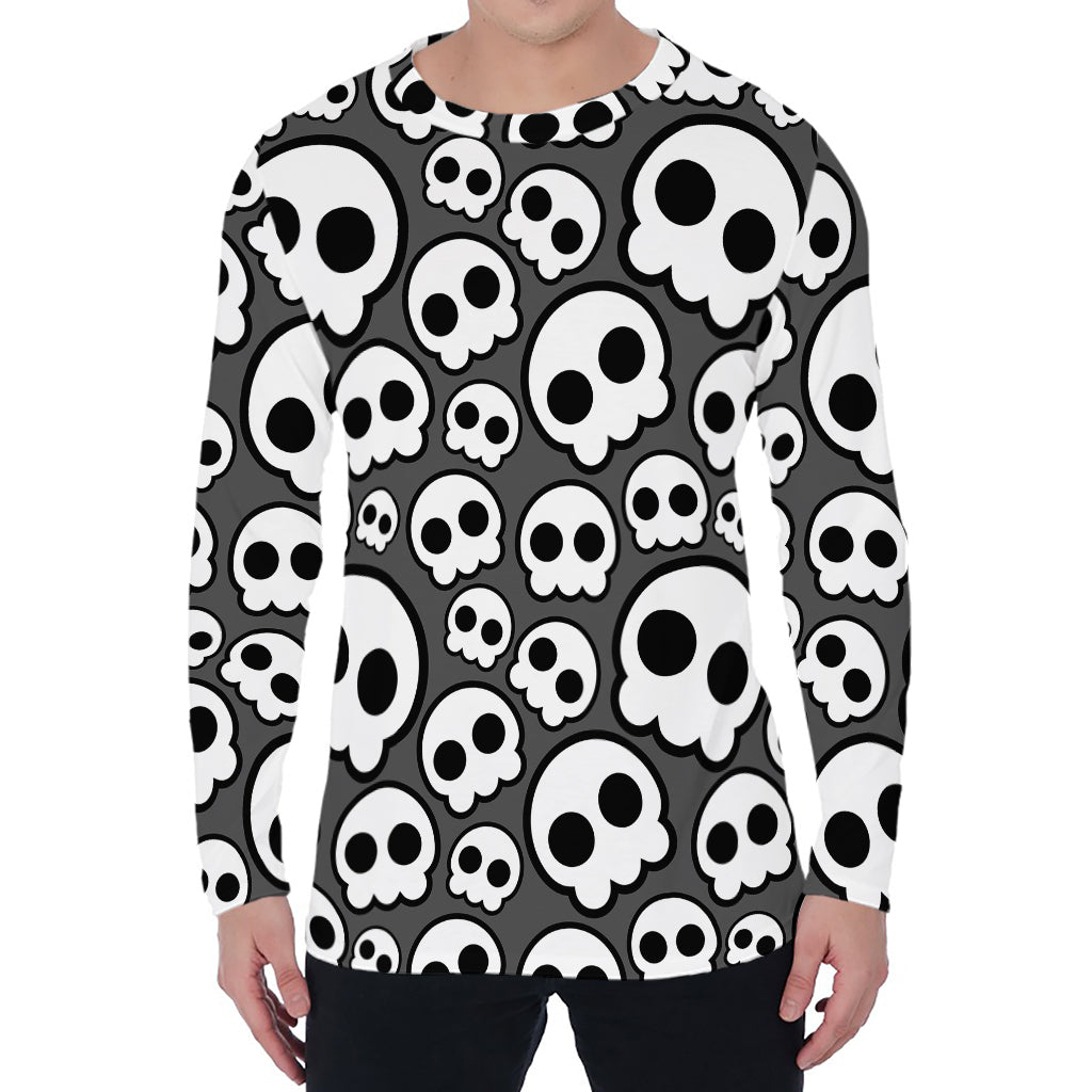 Emo Skull Pattern Print Men's Long Sleeve T-Shirt