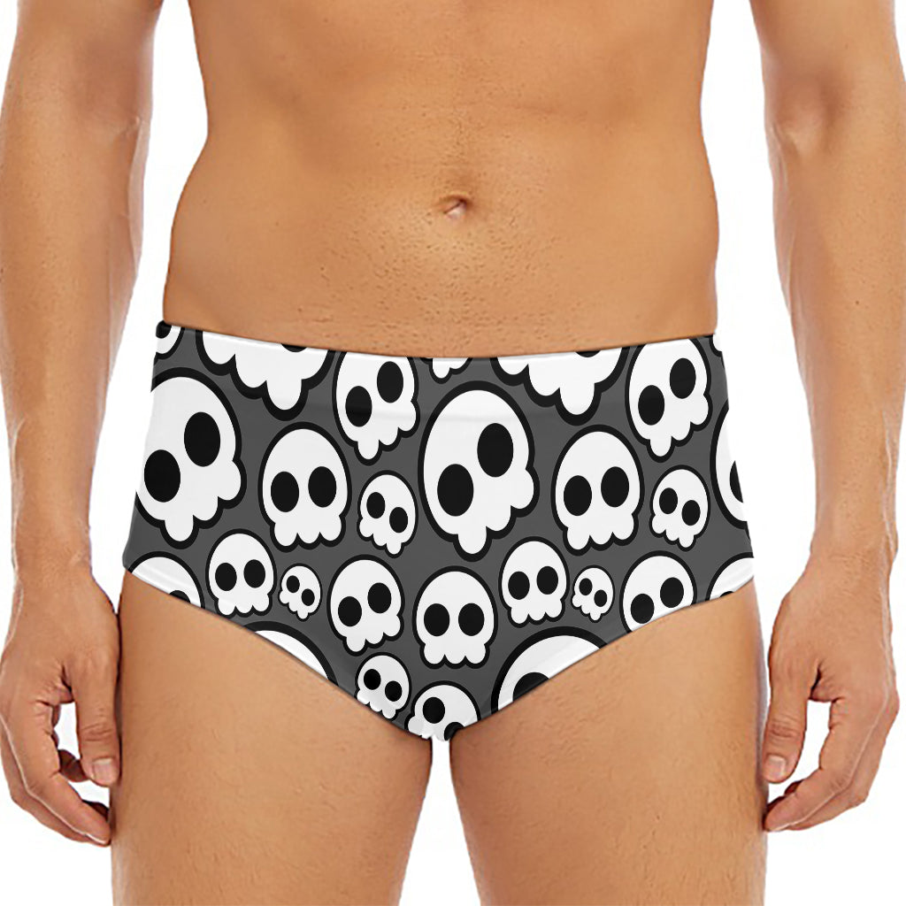 Emo Skull Pattern Print Men's Triangle Swim Briefs