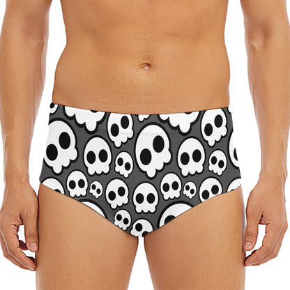 Emo Skull Pattern Print Men's Triangle Swim Briefs