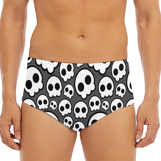 Emo Skull Pattern Print Men's Triangle Swim Briefs