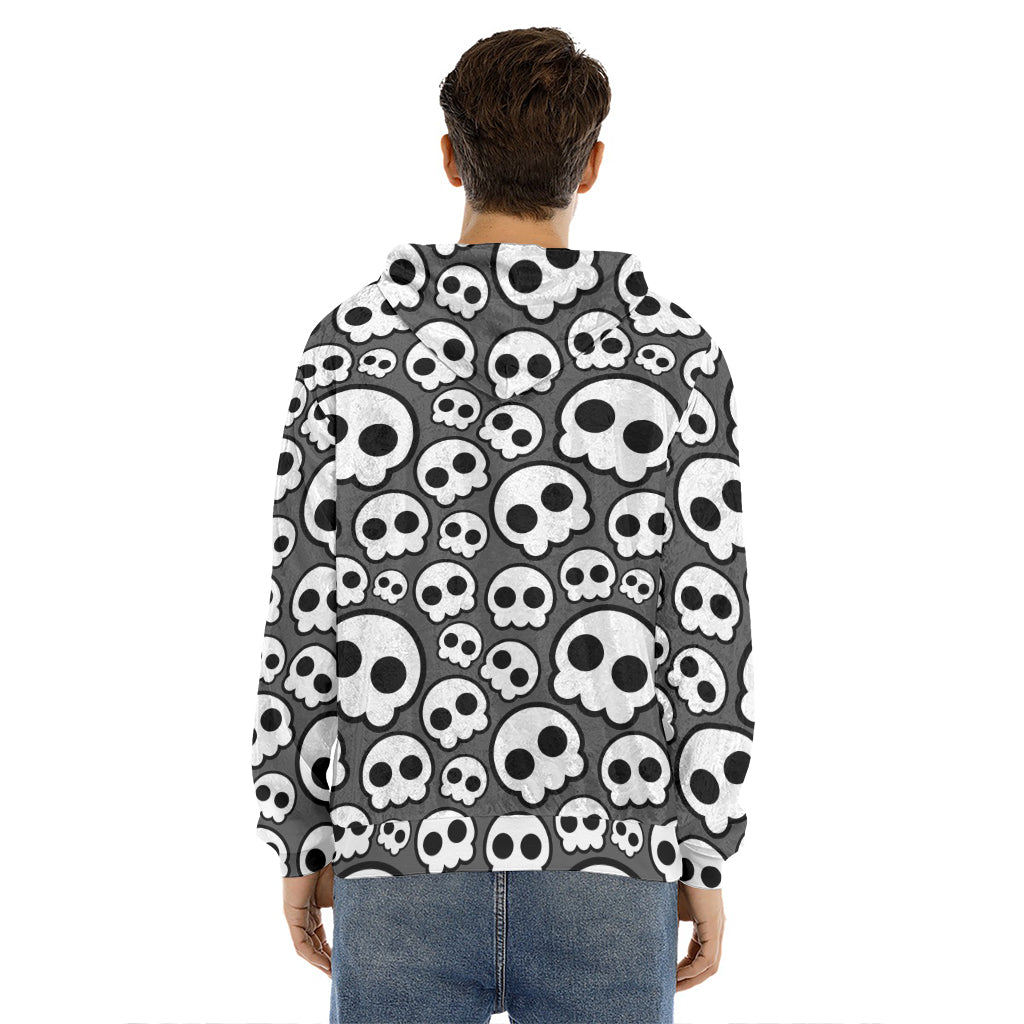 Emo Skull Pattern Print Men's Velvet Pullover Hoodie