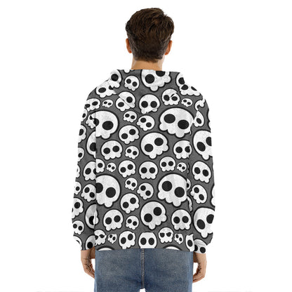 Emo Skull Pattern Print Men's Velvet Pullover Hoodie