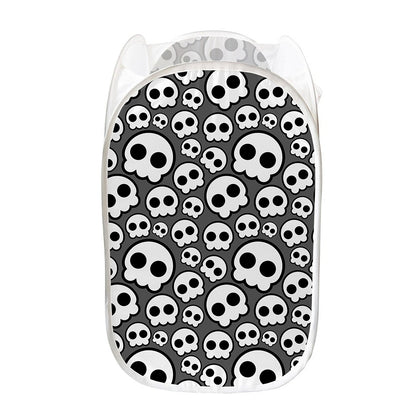 Emo Skull Pattern Print Mesh Laundry Hamper