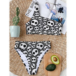 Emo Skull Pattern Print One Shoulder Bikini Top