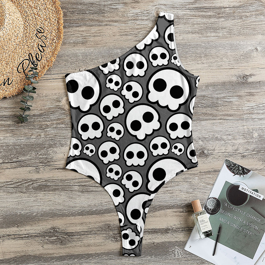 Emo Skull Pattern Print One Shoulder Bodysuit