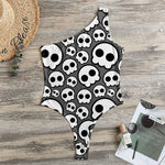 Emo Skull Pattern Print One Shoulder Bodysuit