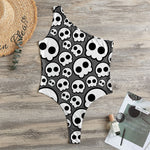 Emo Skull Pattern Print One Shoulder Bodysuit