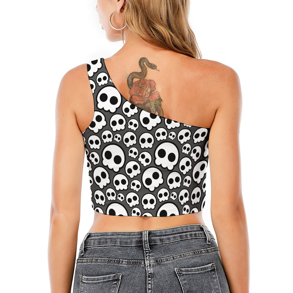 Emo Skull Pattern Print One Shoulder Crop Top