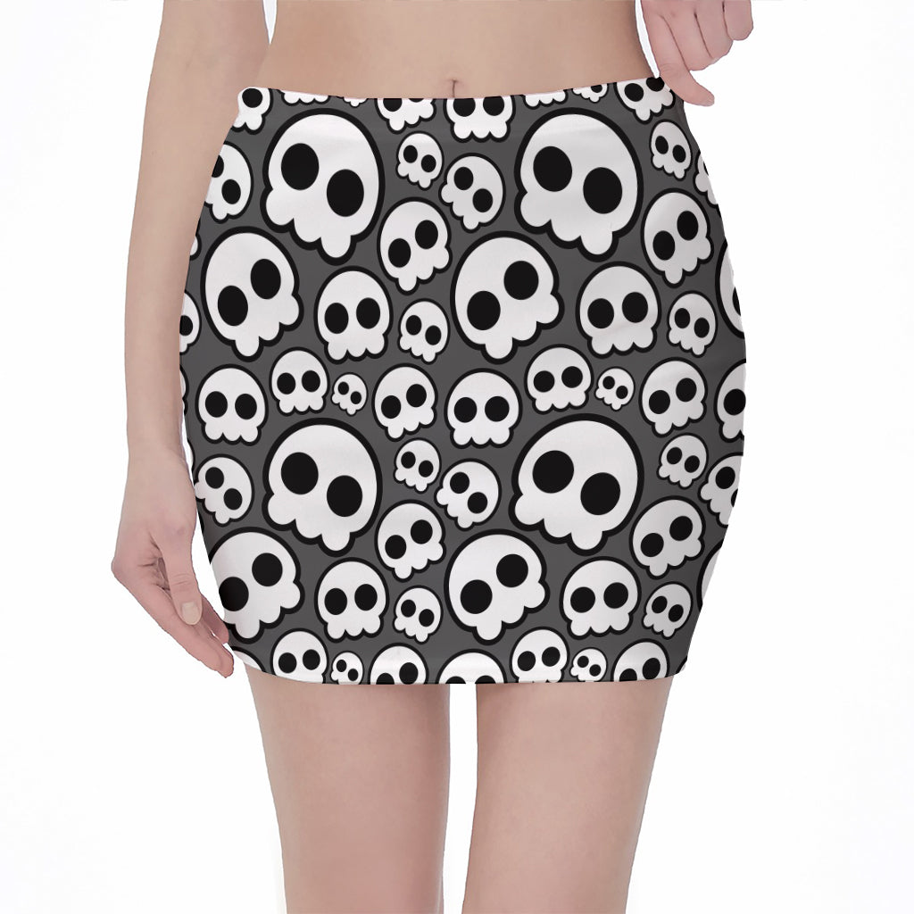 Emo Skull Pattern Print Pencil Mini Skirt