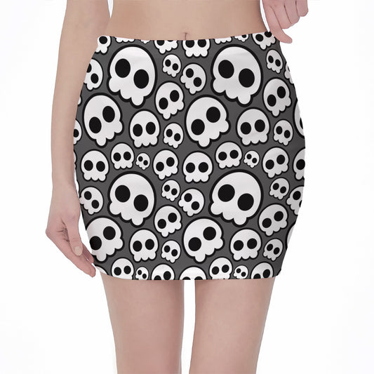 Emo Skull Pattern Print Pencil Mini Skirt