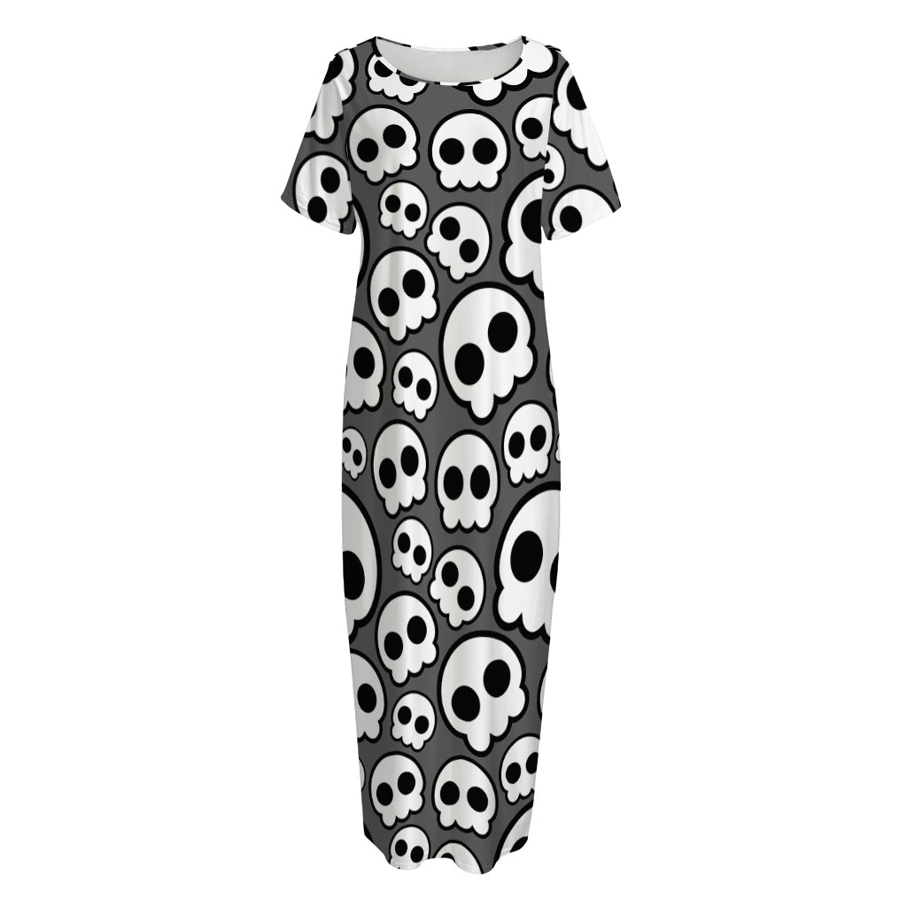Emo Skull Pattern Print Short Sleeve Long Nightdress