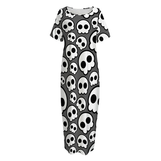 Emo Skull Pattern Print Short Sleeve Long Nightdress
