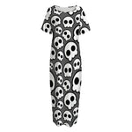 Emo Skull Pattern Print Short Sleeve Long Nightdress