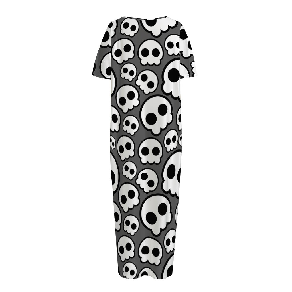 Emo Skull Pattern Print Short Sleeve Long Nightdress