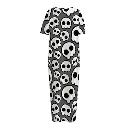 Emo Skull Pattern Print Short Sleeve Long Nightdress