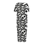 Emo Skull Pattern Print Short Sleeve Long Nightdress