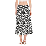 Emo Skull Pattern Print Side Slit Midi Skirt