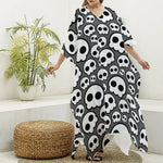 Emo Skull Pattern Print Silk V-Neck Kaftan Dress