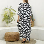 Emo Skull Pattern Print Silk V-Neck Kaftan Dress