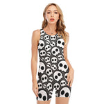 Emo Skull Pattern Print Sleeveless One Piece Swimsuit