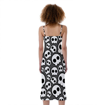 Emo Skull Pattern Print Slim Fit Midi Cami Dress