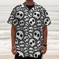 Emo Skull Pattern Print Textured Short Sleeve Shirt