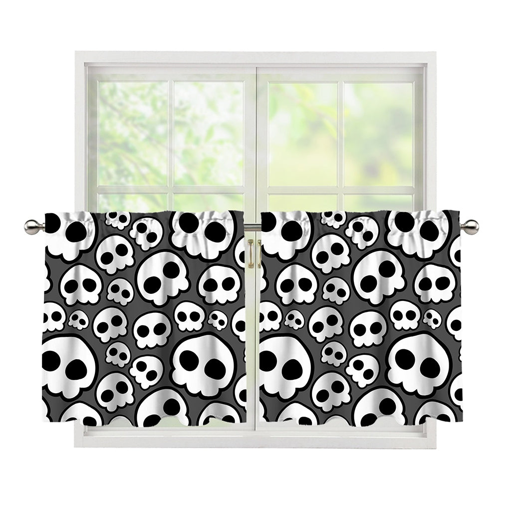 Emo Skull Pattern Print Tier Curtains