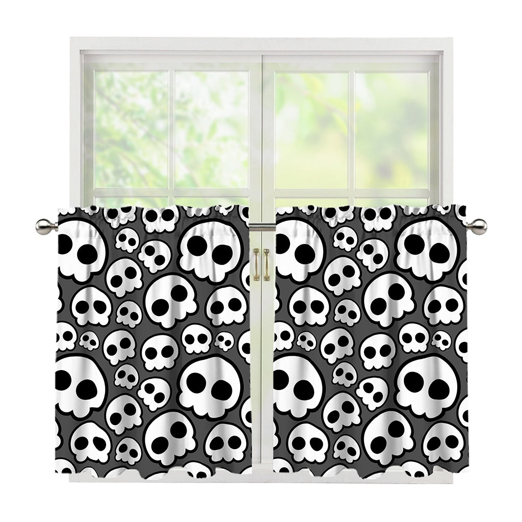Emo Skull Pattern Print Tier Curtains