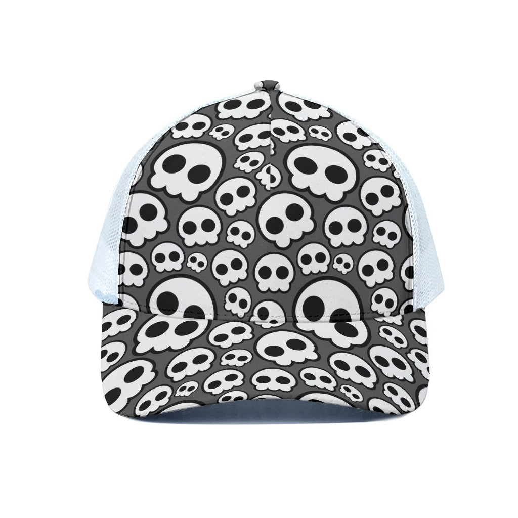 Emo Skull Pattern Print White Mesh Trucker Cap
