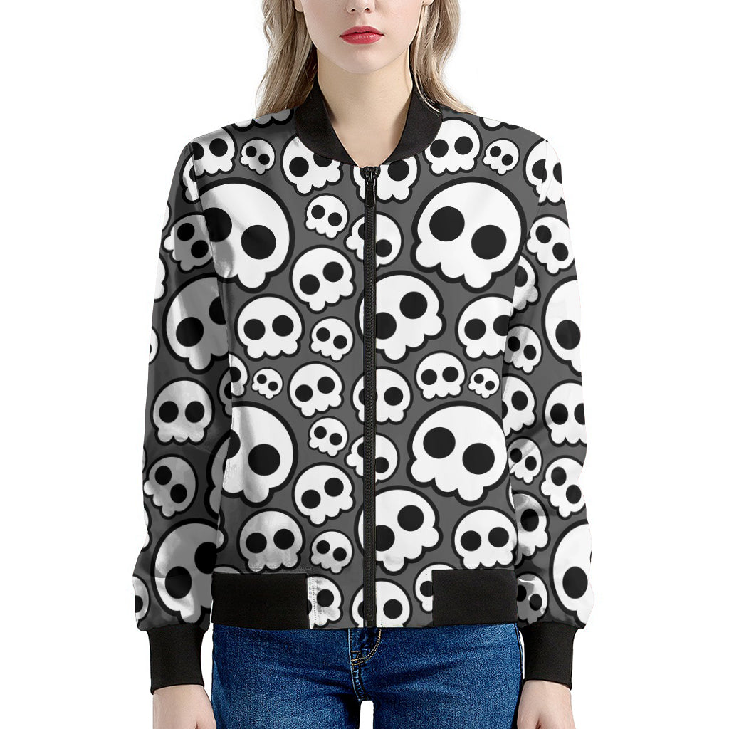 Emo Skull Pattern Print Women's Bomber Jacket