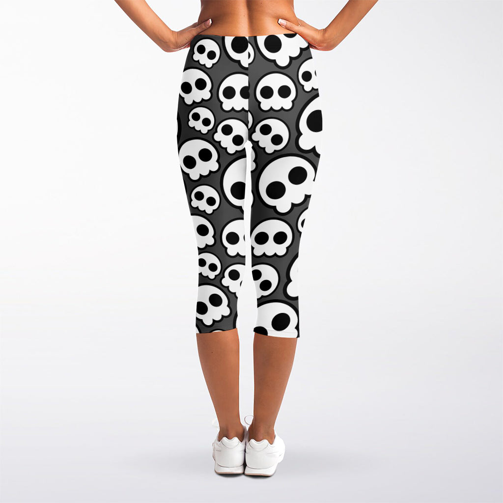 Emo Skull Pattern Print Women's Capri Leggings