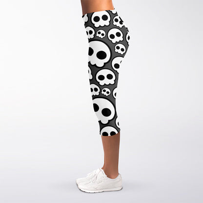 Emo Skull Pattern Print Women's Capri Leggings