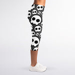 Emo Skull Pattern Print Women's Capri Leggings