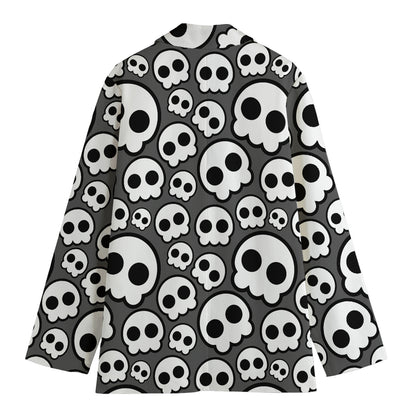 Emo Skull Pattern Print Women's Cotton Blazer