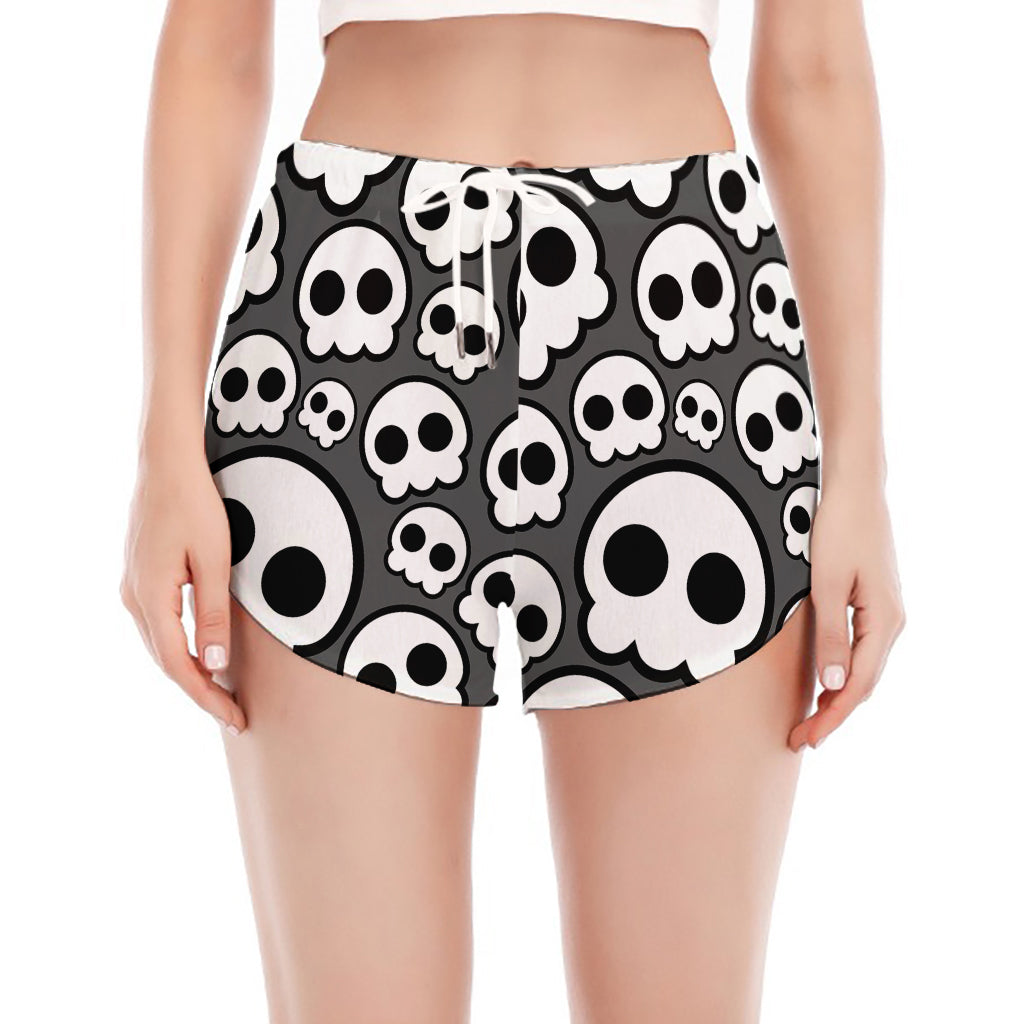 Emo Skull Pattern Print Women's Split Running Shorts