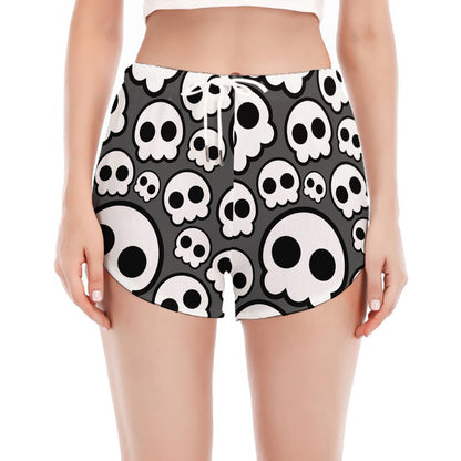 Emo Skull Pattern Print Women's Split Running Shorts