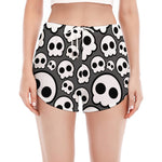 Emo Skull Pattern Print Women's Split Running Shorts