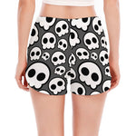 Emo Skull Pattern Print Women's Split Running Shorts