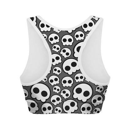 Emo Skull Pattern Print Women's Sports Bra