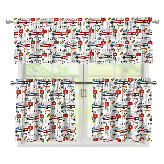 EMS Paramedic Pattern Print 3 Piece Kitchen Curtains