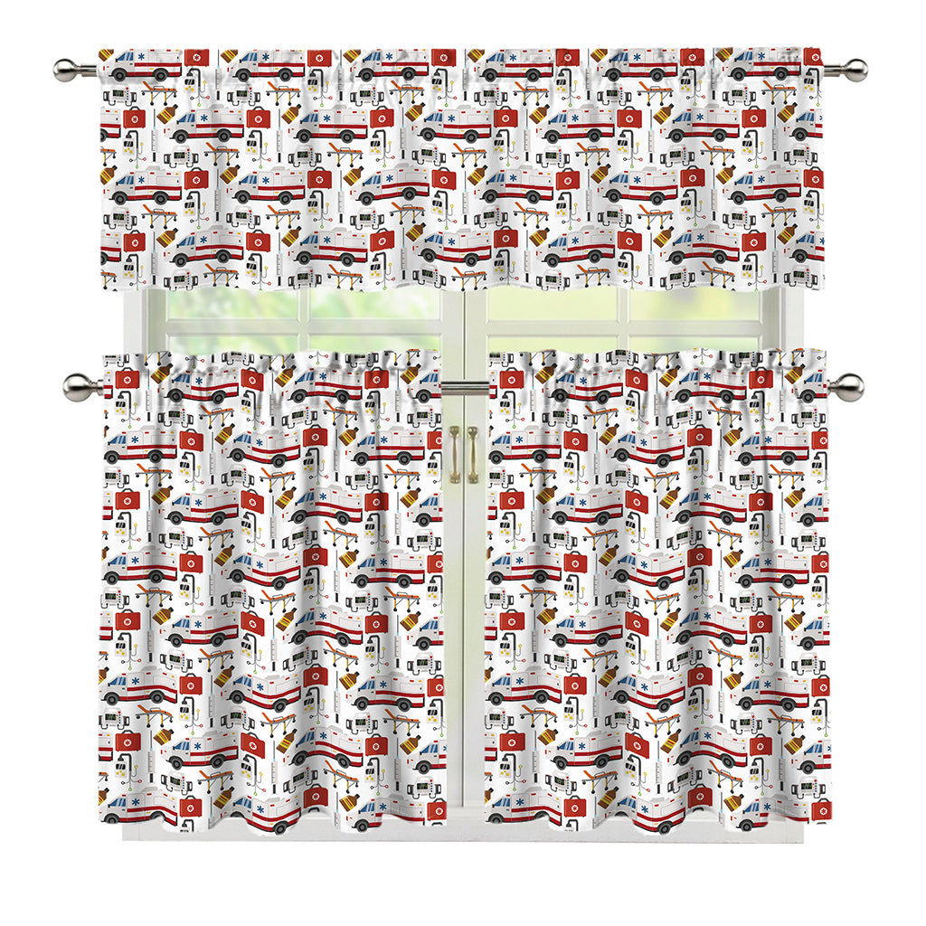 EMS Paramedic Pattern Print 3 Piece Kitchen Curtains